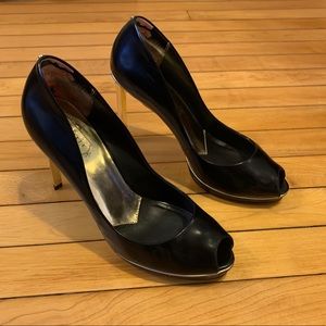 Ted Baker Black Leather Peep-toe Pumps, Size 40